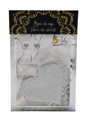 Paire de cache tétons adhésifs cœur pailleté blanc - NP-1049WHT